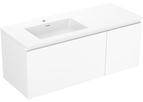 Mexen Orio, kúpeľňová skrinka 120 cm s ľavým umývadlom Otis, 1S, 1D, biela matná, 91A13-12047-3-BBFF01-W18L01