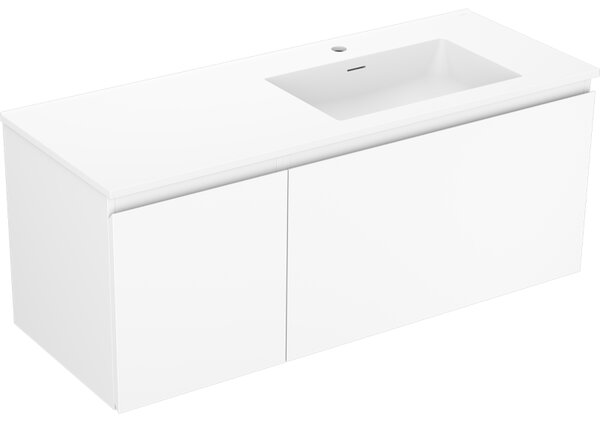 Mexen Orio, kúpeľňová skrinka 120 cm s pravým umývadlom Otis, 1S, 1D, biela matná, 91A13-12047-3-BBFF01-W18P01