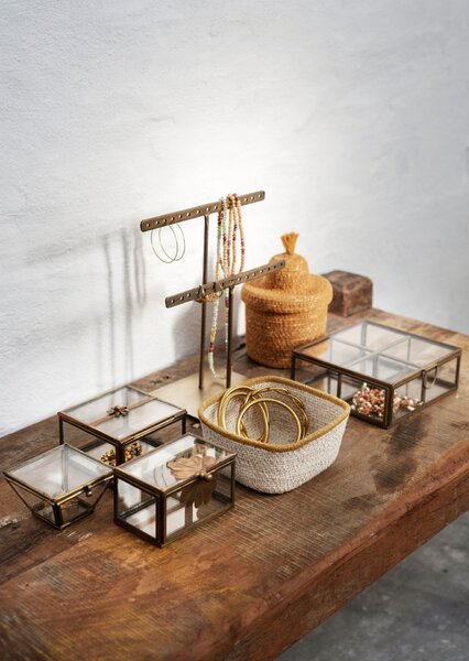 Sklenený úložný box s priehradkami Aged Brass