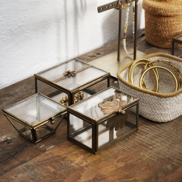 Úložný box Aged Brass Flower – set 2 ks