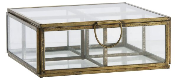 Sklenený úložný box s priehradkami Aged Brass