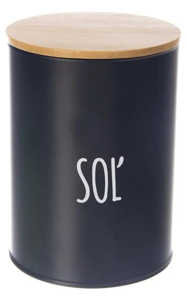 Orion Dóza na potraviny, plechová, čierna, s bambusovým vekom, 1,3l, Soľ SK