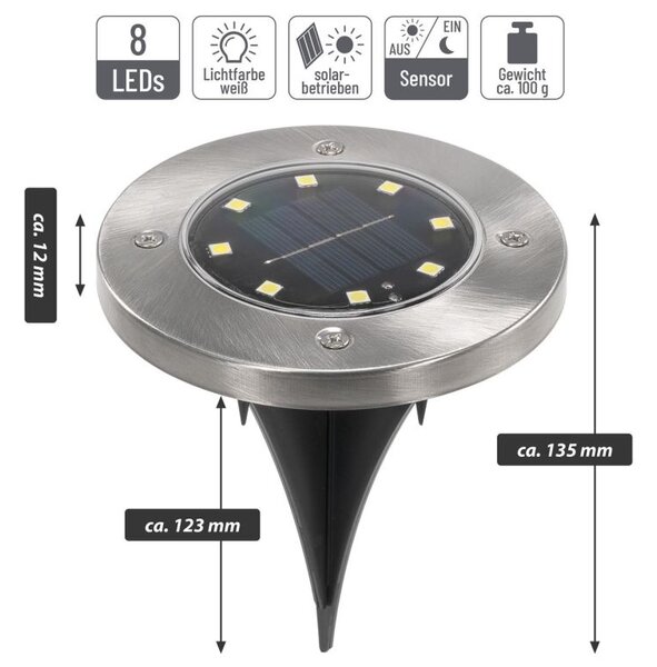 Solárne záhradné vstavané svietidlo Garth s 8 LED diódami