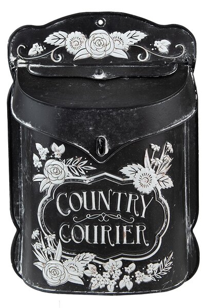 Čierna antik poštová schránka s kvetmi Country Courier - 26*10*35 cm - Clayre & Eef