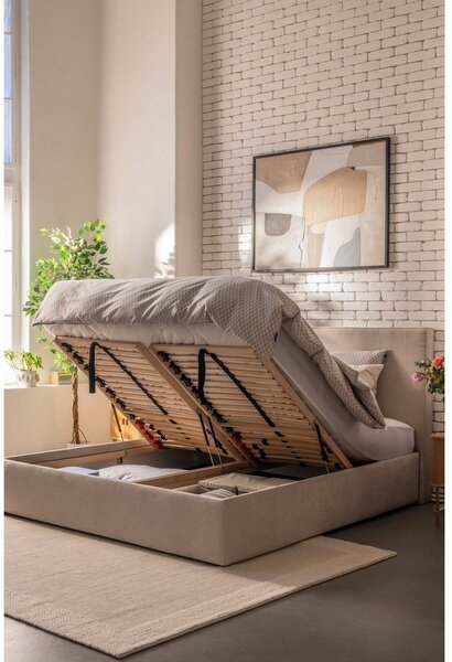 Čalúnená dvojlôžková posteľ taupe s úložným priestorom s roštom 160x200 cm Thessa Pillow – Selection