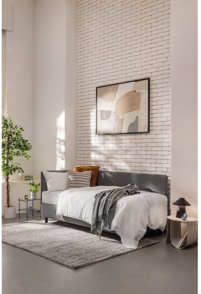 Sivá čalúnená jednolôžková posteľ s úložným priestorom s matracom 90x200 cm Avela – Selection