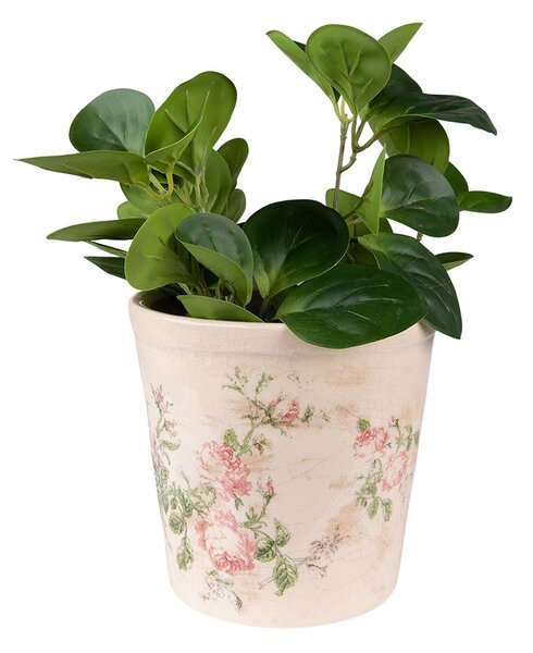Keramický obal na kvetináč s ružami Rossia M - Ø15*14 cm - Clayre & Eef