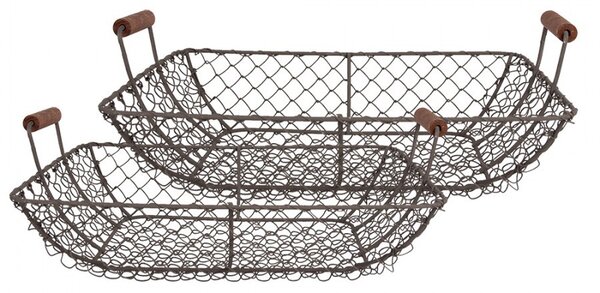2ks hnedý drôtený úložný košík s držadlami - 40*34*14 / 36*30*13 cm - Clayre & Eef