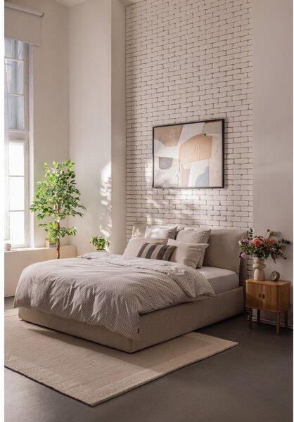 Béžová čalúnená dvojlôžková posteľ s úložným priestorom s roštom 160x200 cm Thessa Pillow – Selection