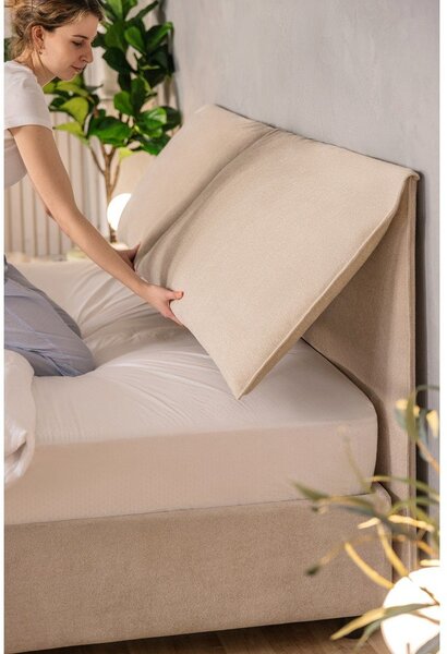 Béžová čalúnená dvojlôžková posteľ s úložným priestorom s roštom 180x200 cm Thessa Pillow – Selection