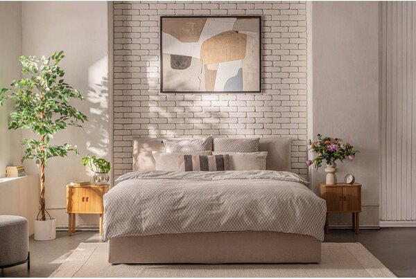 Béžová čalúnená dvojlôžková posteľ s úložným priestorom s roštom 160x200 cm Thessa Pillow – Selection