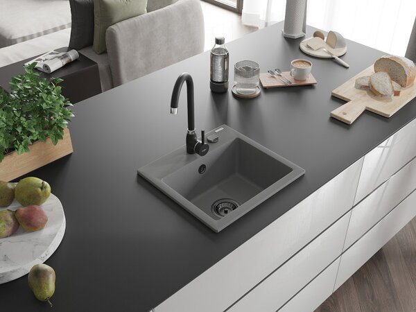Mexen Milo, granitový drez 435x410x171 mm, 1-komorový, šedá s čiernym sifónom, 6505441000-71-B