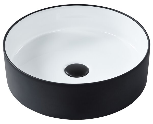 Kúpeľňové umývadlo na dosku čierne keramické lesklé 40 cm okrúhle moderný štýl kúpeľňa