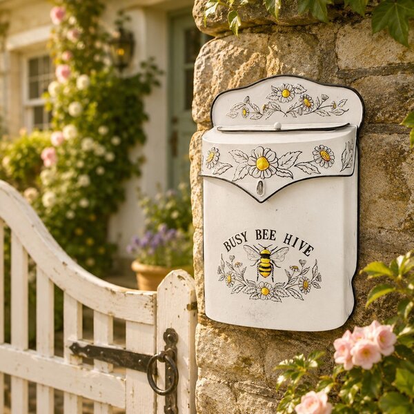Krémová retro poštová schránka so včelou Busy Bee Hive - 24*10*35 cm - Clayre & Eef