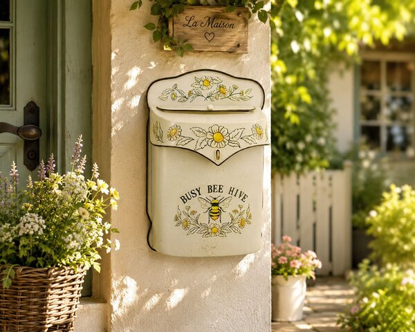 Krémová retro poštová schránka so včelou Busy Bee Hive - 24*10*35 cm - Clayre & Eef