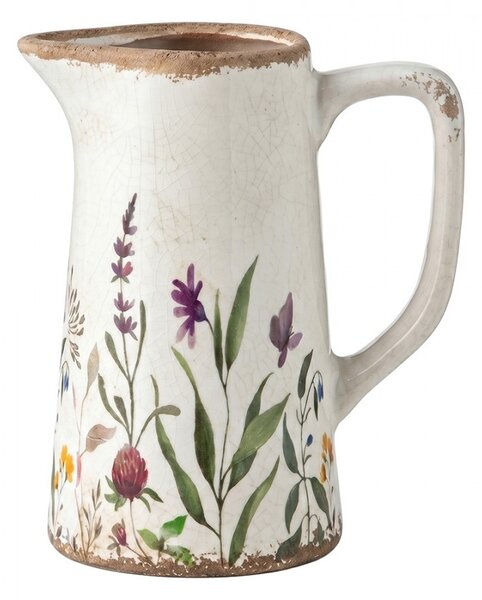 Dekoratívny keramický džbán s lúčnymi kvetmi Rustic Flora - 16*11*20 cm - Clayre & Eef