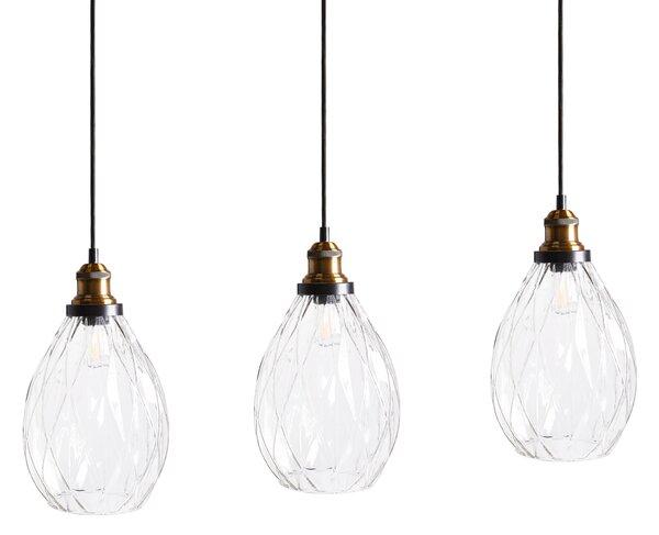 Závesná lampa priehľadná sklo kov 3 sklenené tienidlá na strop osvetlenie moderný industriálny štýl kuchyňa jedáleň