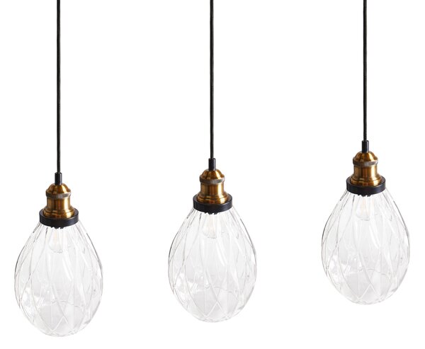 Závesná lampa priehľadná sklo kov 3 sklenené tienidlá na strop osvetlenie moderný industriálny štýl kuchyňa jedáleň