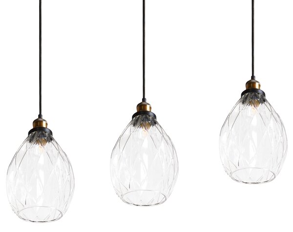 Závesná lampa priehľadná sklo kov 3 sklenené tienidlá na strop osvetlenie moderný industriálny štýl kuchyňa jedáleň