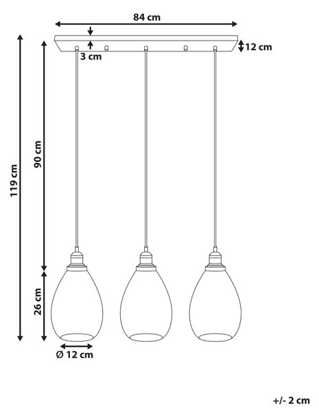 Závesná lampa priehľadná sklo kov 3 sklenené tienidlá na strop osvetlenie moderný industriálny štýl kuchyňa jedáleň