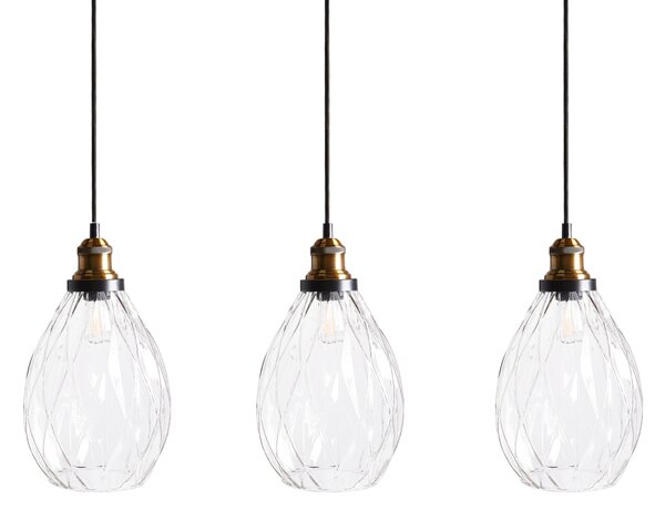 Závesná lampa priehľadná sklo kov 3 sklenené tienidlá na strop osvetlenie moderný industriálny štýl kuchyňa jedáleň