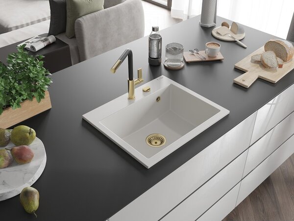Mexen Oscar, 1-komorový granitový drez 580x490x205 mm, biela, 6519581000-20-G