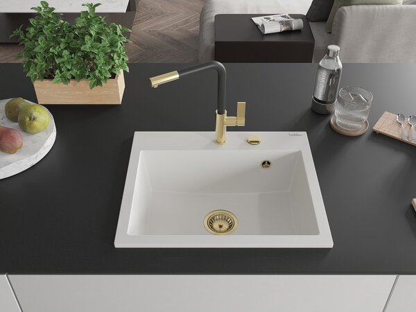 Mexen Oscar, 1-komorový granitový drez 580x490x205 mm, biela, 6519581000-20-G