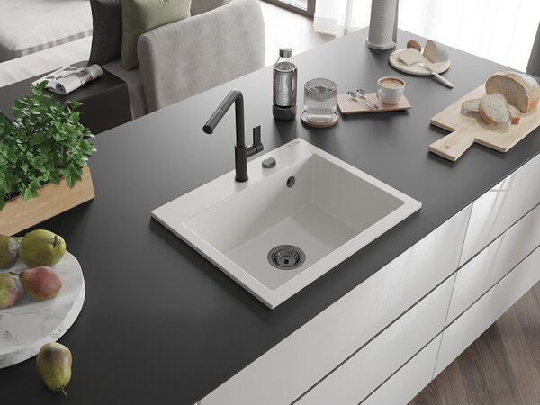 Mexen Oscar, 1-komorový granitový drez 580x490x205 mm, biela, 6519581000-20-B