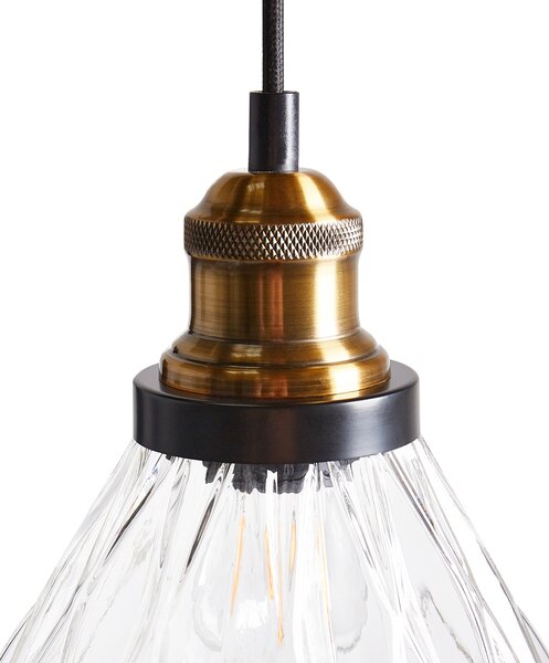 Závesná lampa priehľadná sklo kov sklenené tienidlo na strop osvetlenie moderný industriálny štýl kuchyňa jedáleň