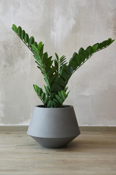 Okrúhly kvetináč BERBELIT, sklolaminát, výška 30 cm, sivý