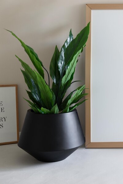 Okrúhly kvetináč BERBELIT, sklolaminát, výška 30 cm, čierny
