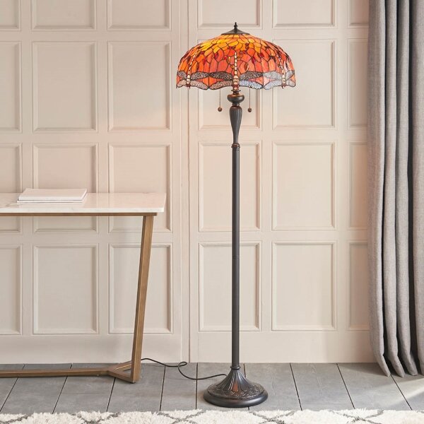 Endon 64070 - Stojacia lampa Tiffany DRAGONFLY 2xE27/60W/230V priemer 50 cm