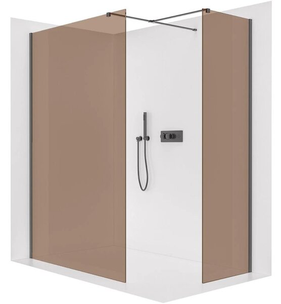 CERANO - Sprchová zástena Walk-in Onyx TL/P - 8 mm - hranatá vzpera - čierna matná, bronzové sklo - 130x110x200 cm