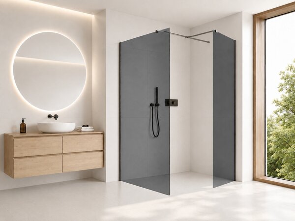 CERANO - Sprchová zástena Walk-in Onyx TL/P - 8 mm - hranatá vzpera - čierna matná, grafitové sklo - 100x100x200 cm