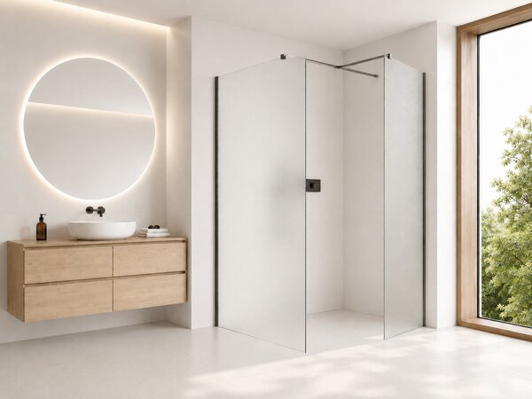CERANO - Sprchová zástena Walk-in Onyx TL/P - 8 mm - hranatá vzpera - čierna matná, mliečne sklo - 40x30x200 cm