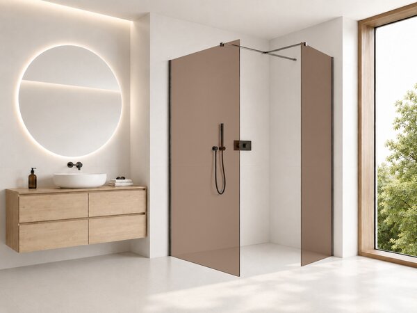 CERANO - Sprchová zástena Walk-in Onyx TL/P - 8 mm - hranatá vzpera - čierna matná, bronzové sklo - 50x50x200 cm