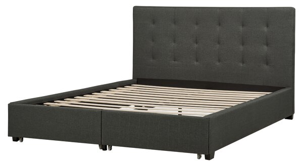 Posteľ s úložným priestorom tmavosivá látkové čalúnenie 160 x 200 cm vysoké prešívané čelo moderný štýl spálňa