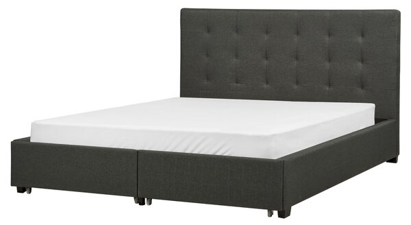 Posteľ s úložným priestorom tmavosivá látkové čalúnenie 160 x 200 cm vysoké prešívané čelo moderný štýl spálňa