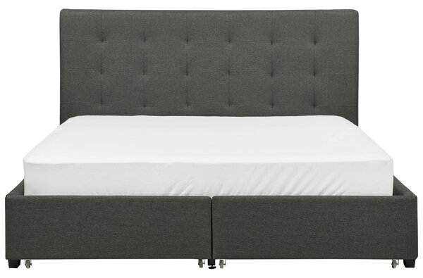 Posteľ s úložným priestorom tmavosivá látkové čalúnenie 160 x 200 cm vysoké prešívané čelo moderný štýl spálňa