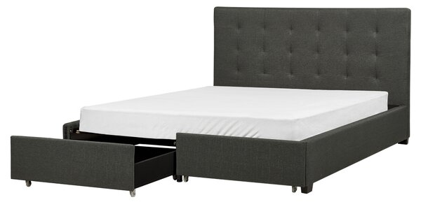 Posteľ s úložným priestorom tmavosivá látkové čalúnenie 160 x 200 cm vysoké prešívané čelo moderný štýl spálňa