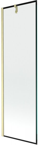 Mexen Next, 1-krídlová vaňová zástena 60 x 150 cm, 6mm číre sklo - čierny vzor, zlatá matná, 895-060-000-00-70-55