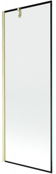 Mexen Next, 1-krídlová vaňová zástena 70 x 150 cm, 6mm číre sklo - čierny vzor, zlatá matná, 895-070-000-00-70-55