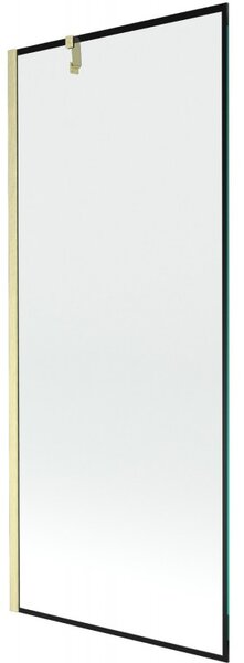 Mexen Next, 1-krídlová vaňová zástena 80 x 150 cm, 6mm číre sklo - čierny vzor, zlatá matná, 895-080-000-00-70-55