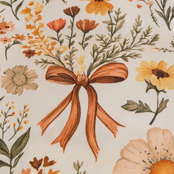Sada krepových obliečok FLORAL RIBBON POLY farebné + plachta Jersey 180 x 200 cm svetlobéžové, dvojlôžko