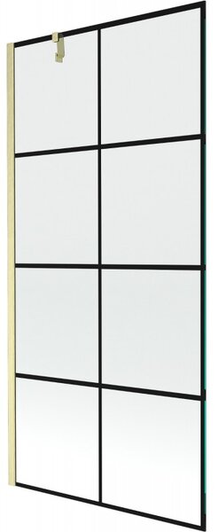 Mexen Next, 1-krídlová vaňová zástena 90 x 150 cm, 6mm číre sklo - čierny vzor, zlatá matná, 895-090-000-00-77-55
