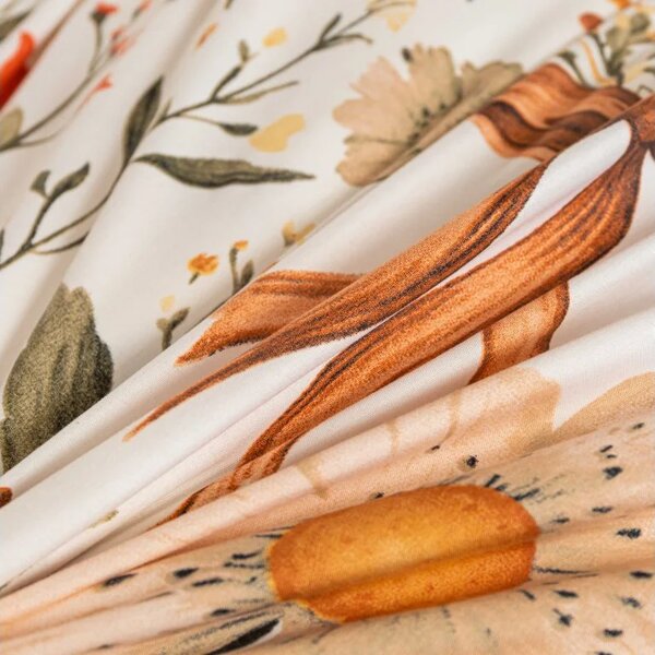 Sada krepových obliečok FLORAL RIBBON POLY farebné + plachta Jersey 180 x 200 cm svetlobéžové, dvojlôžko