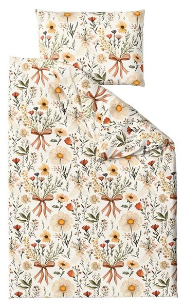 Sada krepových obliečok FLORAL RIBBON POLY farebné + plachta Jersey 180 x 200 cm svetlobéžové, dvojlôžko