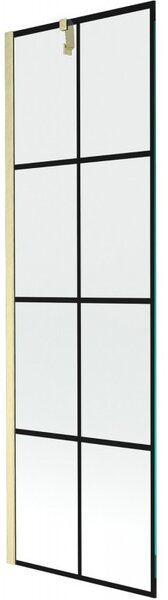 Mexen Next, 1-krídlová vaňová zástena 60 x 150 cm, 6mm číre sklo - čierny vzor, zlatá matná, 895-060-000-00-77-55