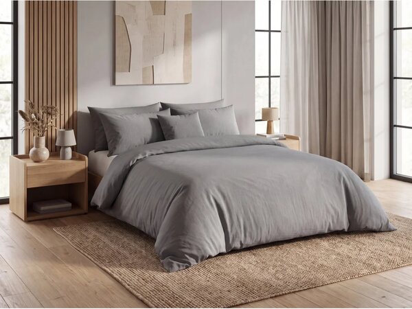 Sada krepových obliečok DENYX BLEND sivé + plachta Jersey 180 x 200 cm svetlo sivé, dvojlôžko
