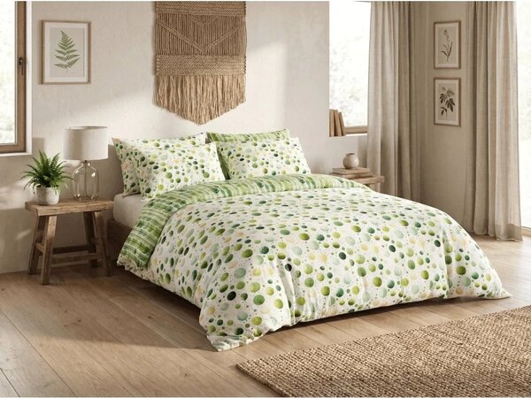 Sada krepových obliečok GREEN TREES POLY zelené + plachta Jersey 180 x 200 cm biele, dvojlôžko